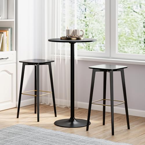 Image of Giantex 6-Pack 2-in-1 Bar Table with Detachable Pole, Metal Base, 24 inch Round Top, 40 inch /22 inch Two Convertible Height, Cocktail Table, Coffee Table, Pub Table for Dining Room, Restaurant, Kitchen, Black