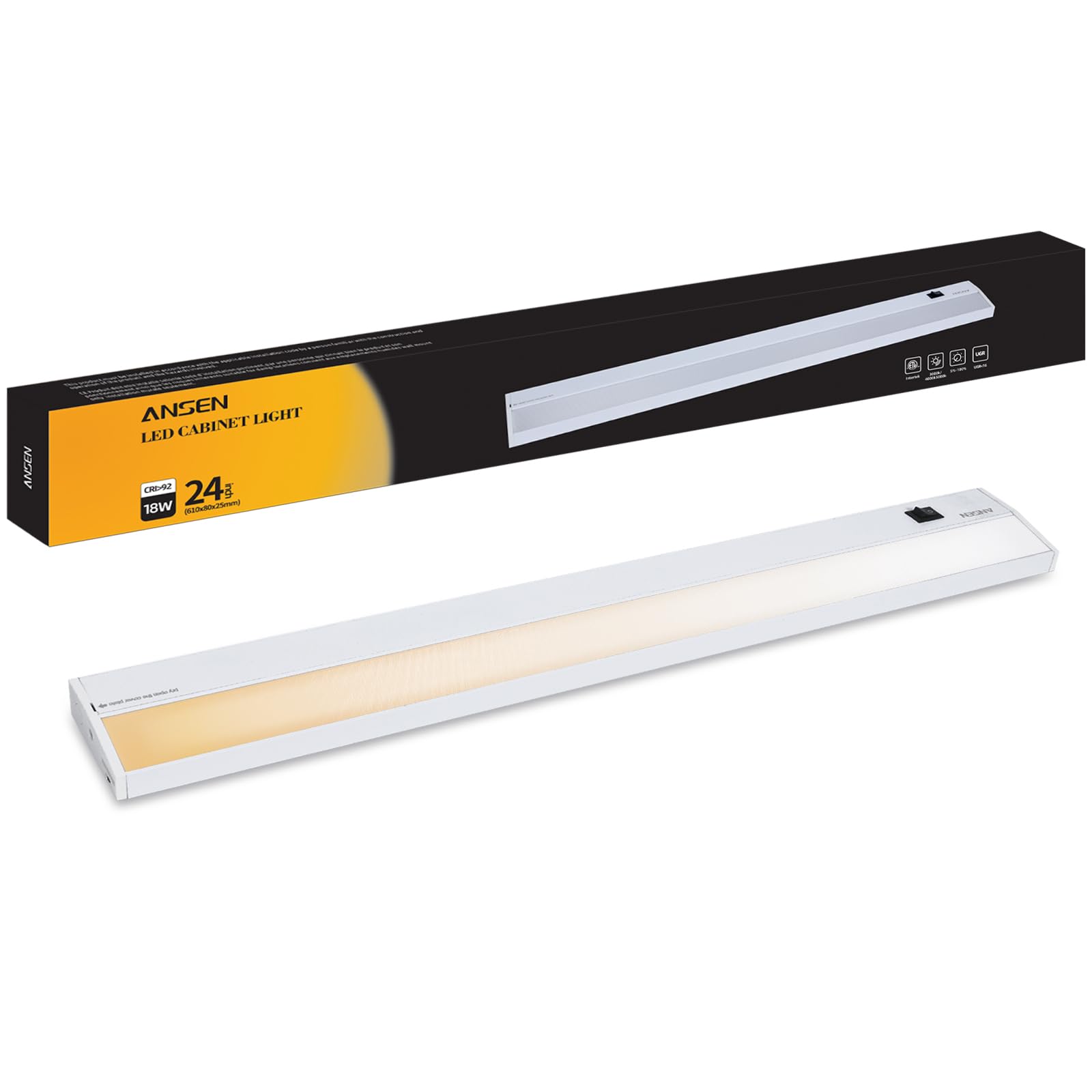 Under Cabinet Light, 24 inch 18 Watt LED Light for Kitchen/Hallway/Closet, CRI>92, R9>90, Hardwired Installation, Dimmable, 3000K/4000K/5000K(Warm White, Cool White, Daylight)