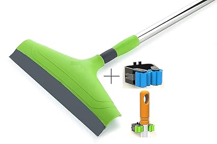 KREZON Telescopic Wiper for Bathroom Floor Cleaning Adjustable Stick 12 - ? (Color-Green) + Wall Wiper Holder Stand
