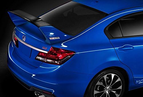 HK5 JDM Mugen Style 100% Real Carbon Fiber Center with ABS Painted Blue Side Stand Rear Trunk Spoiler Compatible with 2012-2015 Honda Civic Gen 9Th 4DR Sedan