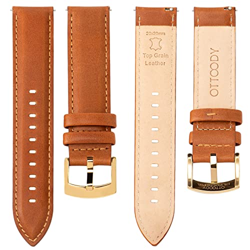 Image of OTTOODY Leather Watch Bands Quick Release, Elegant Top Grain Leather Watch Straps for Men & Women, Choice of Color & Width - 18mm, 19mm, 20mm, 21mm or 22mm Wristbands Bracelet for Watch & Smartwatch