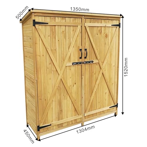 Wiltec Gartenhaus mit 2-flügelige Tür 1350x500x1540mm aus Fichtenholz mit Bitumendach für Garten, Terrasse & Balkon Gerätehaus Geräteschuppen Holzhaus Werkzeugschrank