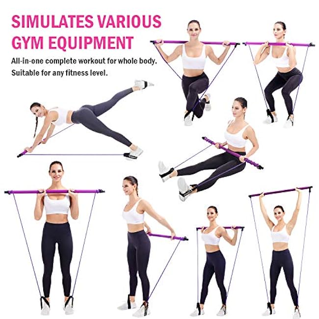 Viajero Pilates Bar Kit for Portable Home Gym Workout - 2 Latex Exercise Resistance Band - 3-Section Sticks - All-in-one Strength Weights Equipment for Body Fitness Squat Yoga with E-Book & Video