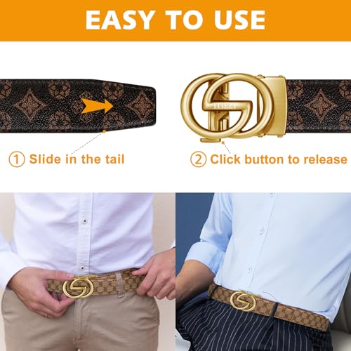 Image of ITIEZY Ratchet Belts for Men - Leather Click Belt for Casual Dress 1 3 /8 inch, Mens Adjustable Belt Trim to Fit