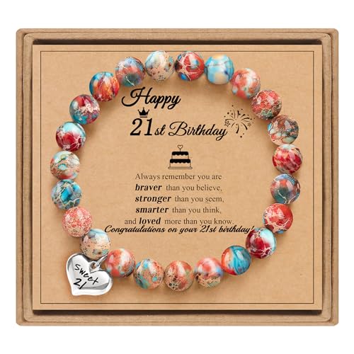 Sistble 21st Birthday Gifts for Her, Birthday Gifts for Women Jasper Beaded Bracelets To My Daughter Bracelet Teens Jewelry Gift for Granddaughter