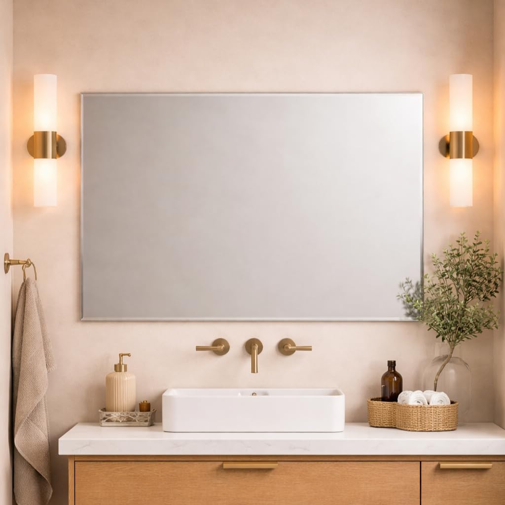 Bathroom Rectangular Frameless Wall Mirror 120 x 80cm – Large Wall Mounted Vanity Mirror – Modern Polished Edge Glass – Portrait or Landscape Hanging
