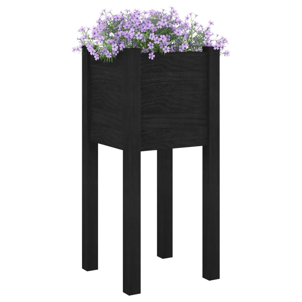 Fioriera nera, 31 x 31 x 70 cm, aiuola rialzata in legno di pino massiccio, per giardino, terrazza, balcone, stabile fioriera rettangolare, alta per fiori ed erbe