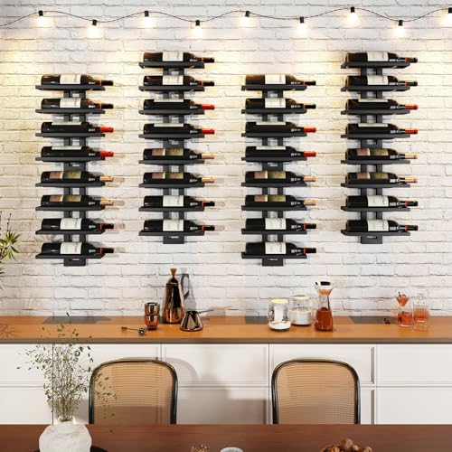 Image of IBUYKE Wall Mounted Wine Rack 12 Bottle,Metal Storage Rack,Black TMJ909B | Wine Bottle Holder for Wine Bottles Liquor Champagne DIY Wall Wine Rack for Home Bar Storage and Display