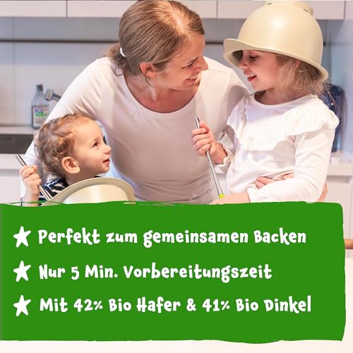 Bio Pancakes Hafer & Dinkel (6er Pack) - Backmischung für Kinder (3+ Jahre) und Erwachsene zur schnellen Zubereitung - Backset ohne Zuckerzusatz¹ und ohne Zusatzstoffe für Pancakes, Waffeln und Blinis