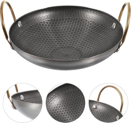 Image of Stainless Steel Honeycomb Tri-Ply Deep Kadhai with Lid & Handles, Hexagon Pattern Heavy Bottom Cookware, Induction & Gas Compatible Stock Pot, Cooking Bowl for Curry, Rice, Pasta