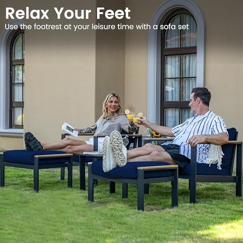 Image of Sundale Outdoor Aluminum Patio Furniture Set, 7 Piece Outdoor Conversation Sets with Coffee Table, Ottoman and Washable Thick Cushions, All Weather Outdoor Sectional Set for Deck, Lawn (Navy Blue)