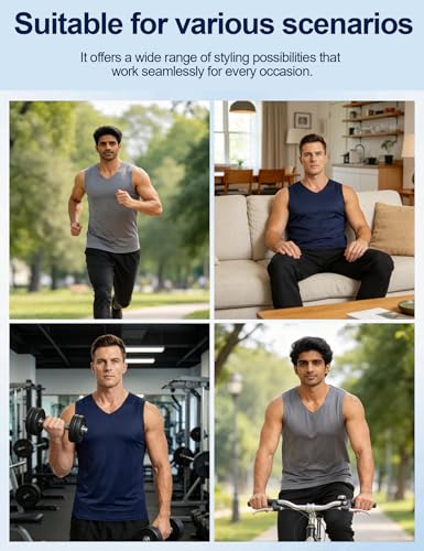 Image of Venzina Men's Cooling Sleeveless Shirt - Quick Dry Athletic Vestfor Cycling & Gym, Breathable Casual Tank Top with SeamlessFit | All-Day Comfort for Workout and Lounge