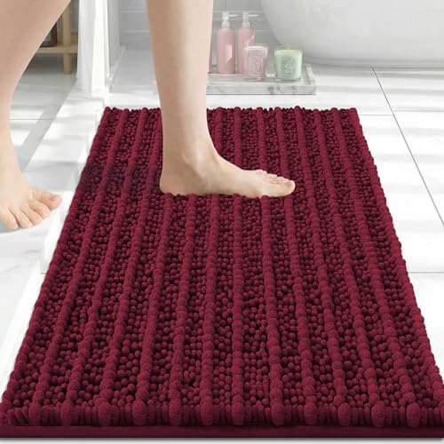 Arotive Luxury Bathroom Rugs 24x16 Extra Soft Thick Absorbent Shaggy Chenille Bath Rugs Non-Slip Machine Wash Dry Bath Mats for Bathroom Floor Tub and Shower Home Decor Accessories Burgundy