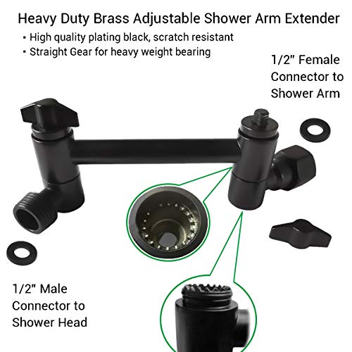 Adjustable Shower Arm Extender, 4 Inch Brass Shower Head Extension Arm High Rise Or Lower Rainfall Showerhead And Hand Held Shower Combo, Arm Mount, Height Adjust, Matte Black #TOP4
