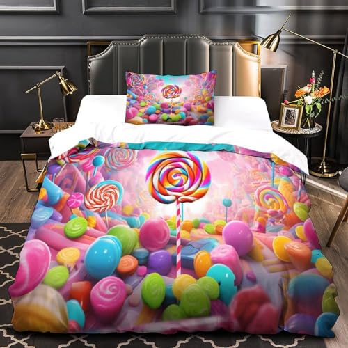 Juego de funda nórdica infantil de piruletas 3D 135x200 con fundas de almohada 4