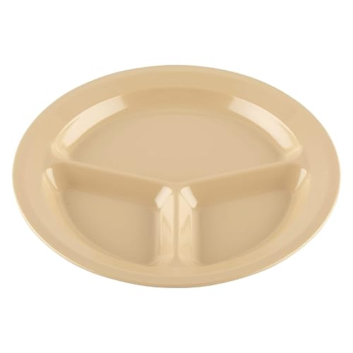 Vista 72 de G.E.T. CP-530-T Tan 9" 3-Compartment Plate, Break Resistant Dishwasher Safe Melamine Plastic, Supermel Collection (Pack of 12)