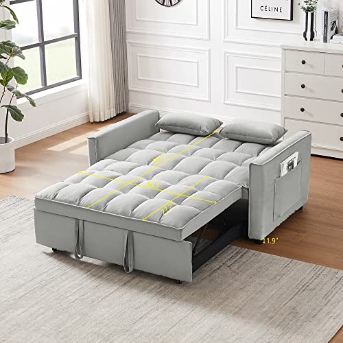 Evershio 3 In 1 Pull Out Sleeper Sofa Bed, 55" Tufted Velvet Convertible Loveseat Futon Sofa With Pullout Bed, Adjustable Backrest W/Lumbar Pillows Side Pockets For Living Room Bedroom Apartment,Grey #TOP7