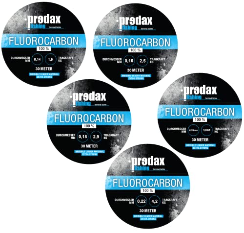 Predax Fluorocarbon 5x30m (0,14mm, 0,16mm, 0,18mm, 0,20mm, 0,22mm) - Set, Angelset zum Forellenangeln, Vorfachschnur
