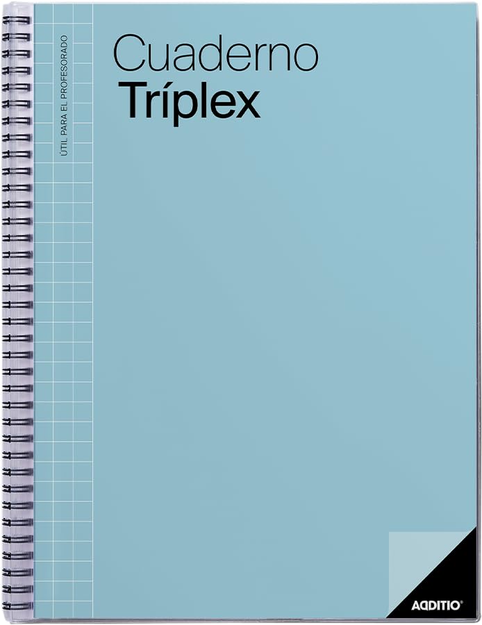 ADDITIO - Cuaderno Tríplex para el profesorado | Planificación mensual y semanal | Evaluación | Tutoría | Reuniones | Papel ecológico | Tamaño 22,5 x 31 cm | Español | Azul