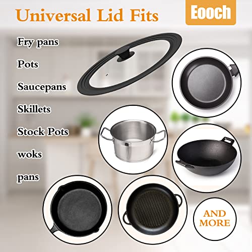 Universal Pots, Pans And Skillets Vented Tempered Glass, Fits 8 Inch, 8.5 Inch, 9.5 Inch Cookware, Replacement Lid, Black #TOP4