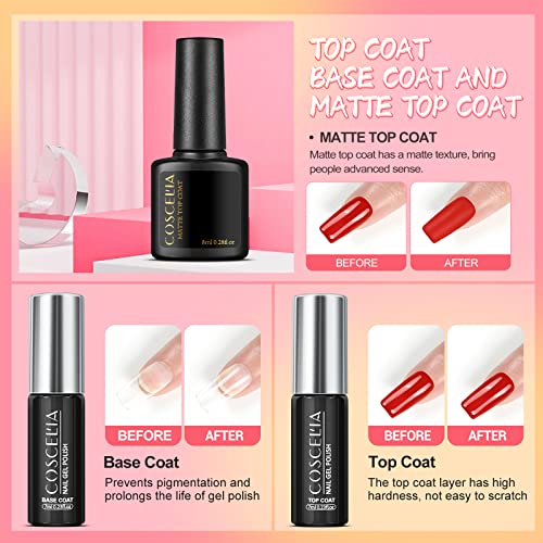 Coscelia Gel Nail Polish Kit With U V Light Starter Kit 6Pcs Gel Polish Set With Clear Pink White U V Nail Builder Gel Polish Matte & Glossy Top Coat Base Coat Gel Manicure Kit Diy Gift For Women #TOP4