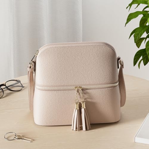 Image of SG SUGU Lunar Lightweight Medium Dome Crossbody Bag Shoulder Bag with Tassel | Zipper Pocket | Adjustable Strap