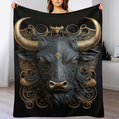 Couverture polaire taureau noir en flanelle douce de 130x180cm