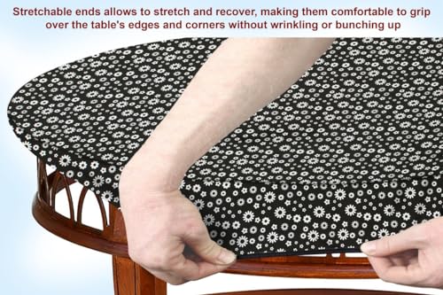 Image of The Furnishing Tree Elastic Oval Center Table Cover WxL 30x48 in Inches Polyester Floral Pattern White