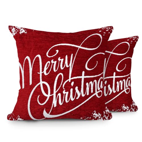 Velosso Christmas Soft Cotton Blended Chenille Filled Tapestry Cushion Cover Xmas Festive Scatter Decorative Square Sofa Couch Pillow Cushion Nordic Stag 43x43cms (2, Wonderland)