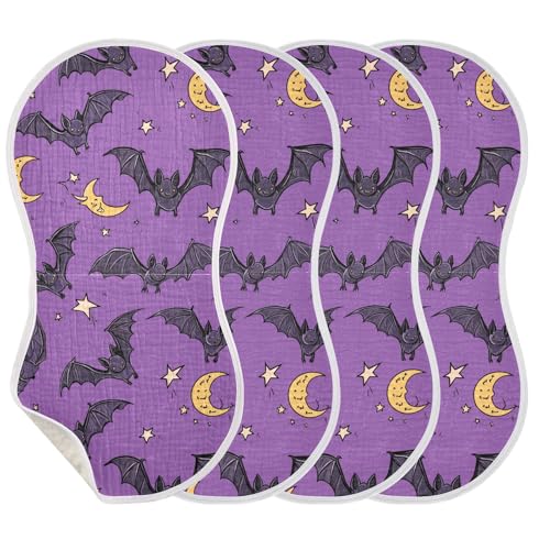 xigua Cute Bats Muslin Baby Burp Cloths Set of 4, Super Soft & Absorbent Burping Rags, Cotton Burp Clothes Shower Gift for Newborn, Baby Girls and Boys3