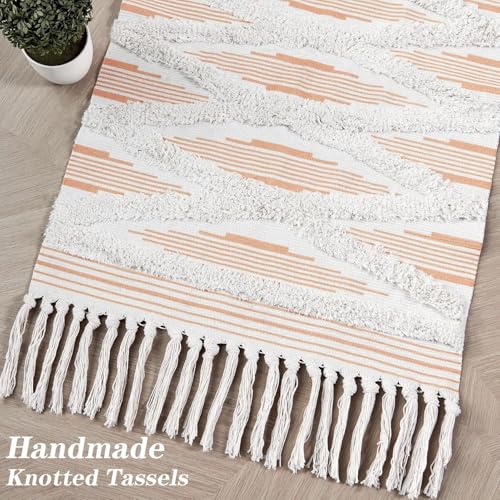 Image of Hand Woven 100% Natural Cotton Export Quality Designer Rug,Carpet, Bed Side Runner for Bedroom,Living Room, Size-2x5 feet or 60 cms x 152 cms (Rust Zigzag)