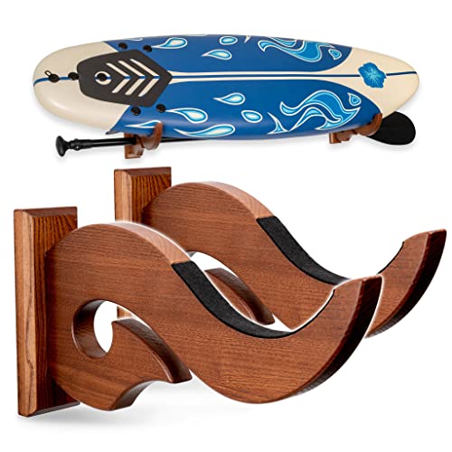 TESLYAR Surfbrett-Halterung, Haken, Eschenholz, umweltfreundlich, natürliches Finish, Snowboard Wakeboard