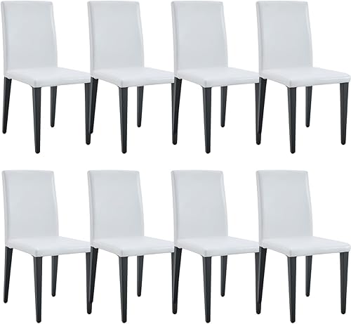 Miniatura 28 de Juego de 4 sillas de comedor blancas, piel sintética con patas de metal cromadas, juego de 4 sillas de cocina sin brazos, carga máxima de 300