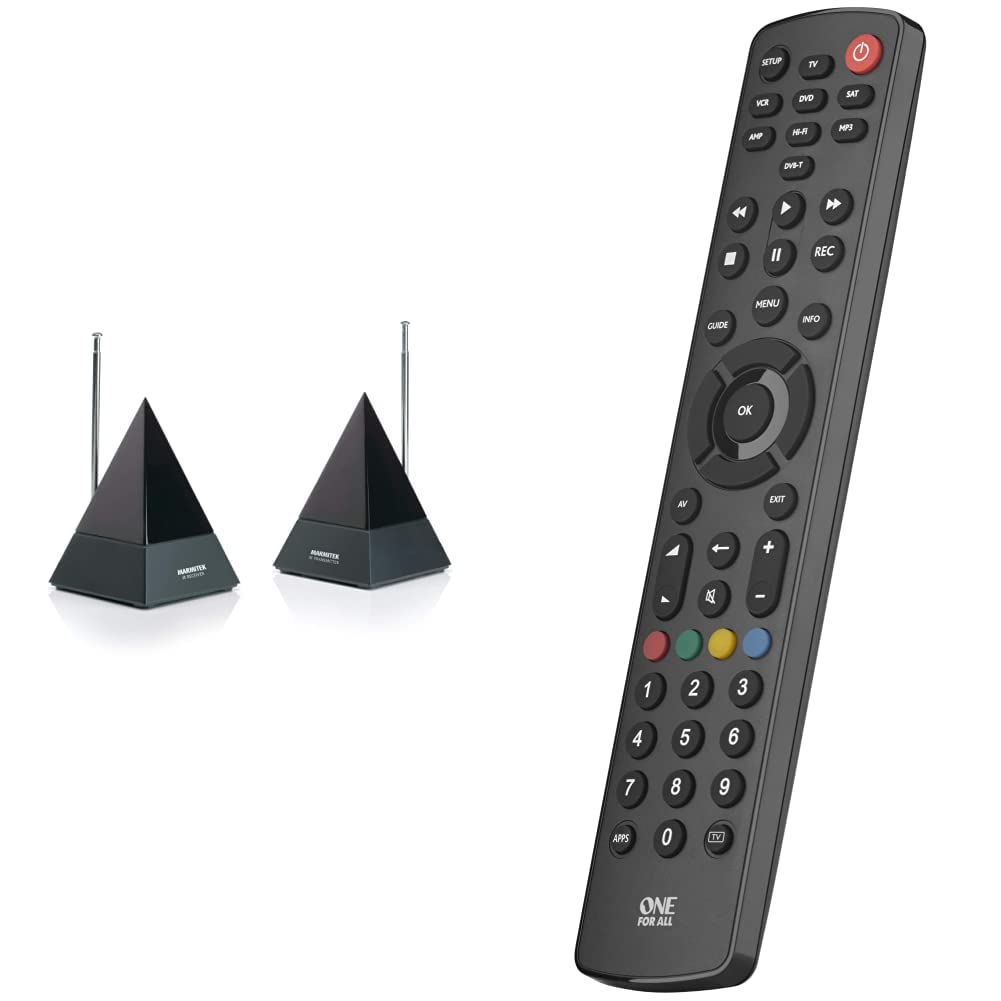 Infrarot Extender - Marmitek Powermid XL - Steuern Sie Ihre AV Geräte mit diesem IR Repeater drahtlos von einem Anderen Raum aus & One for All Contour 8 Universal Fernbedienung TV