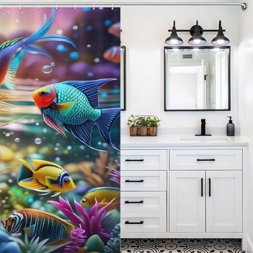 Rideau de douche poisson imperméable et lavable avec séchage rapide efficace - 5