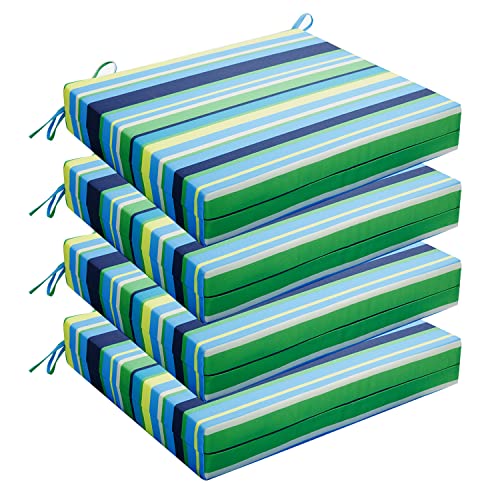 Wellsin Outdoor Chair Cushions For Patio Furniture - Patio Chair Cushions Set Of 4 - Waterproof Square Corner Outdoor Seat Cushions 18.5"X16"X3", Stripe 01 #TOP15