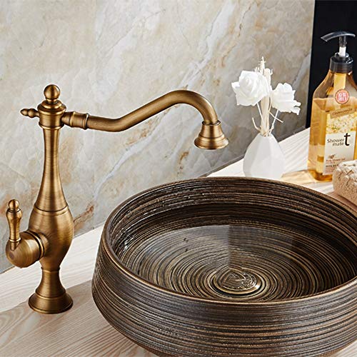 Grifo mezclador antiguo lavabo sobre encimera agua fría caliente bronce negro giratorio