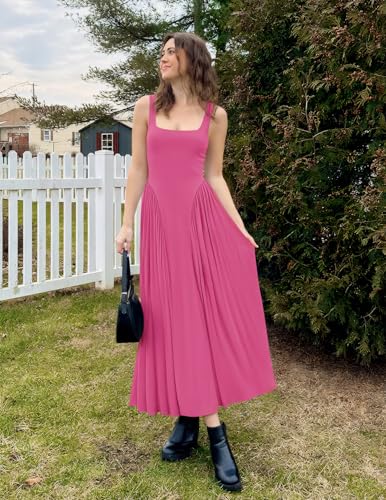 Image of ZESICA Womens 2026 Summer Sleeveless Square Neck Sundress Casual Long Flowy A Line Beach Vacation Maxi Dresses