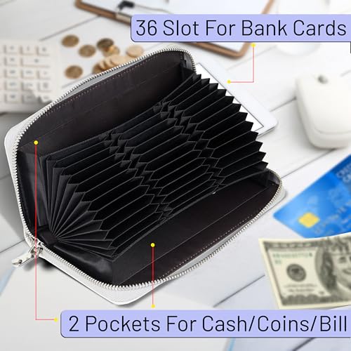 Image of Storite RFID Blocking Women's Wallet | with 36 Card Slots | PU Leather Card Holder Organizer | with Zipper Coin & Cash Pocket | Compact Travel Purse for Girls & Ladies (Grey - 20 x 2.7 x 11 Cm)