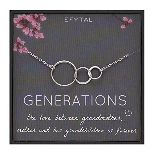 EFYTAL Gifts for Grandma, 925 Sterling Silver 3 Interlocking Circles Necklace from Grandchildren, Mother s Day Gift for Grandmother, Birthday Gifts for Her
