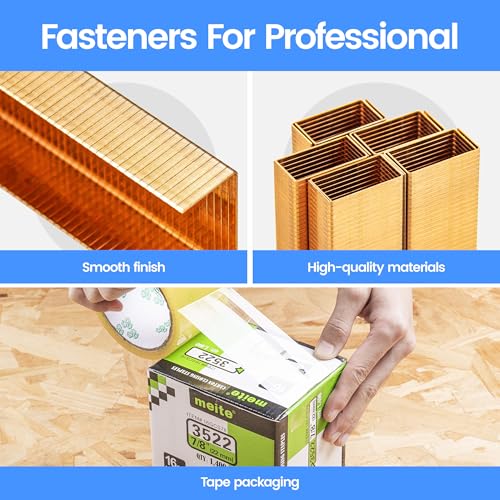 Image of meite Carton Closing Staples 1-3 /8 inch Wide Crown 7 /8 inch Leg 1,400PCS | Copper-Coated 16 Gauge Carton Staples for Pneumatic or Manual Box Stapler Gun - Cardboard Closer Packaging