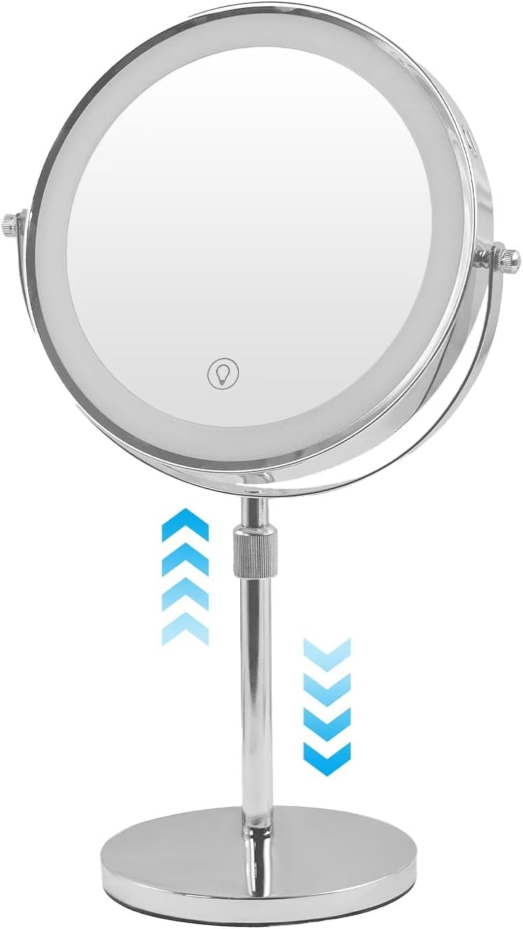 Lighted Makeup Mirror, 10x/1x Magnification, 3-Color Without Aurora, Rechargeable, 8- inch Height Adjustable Height, 360° Rotatable, a Best Gift for Wife or Friends