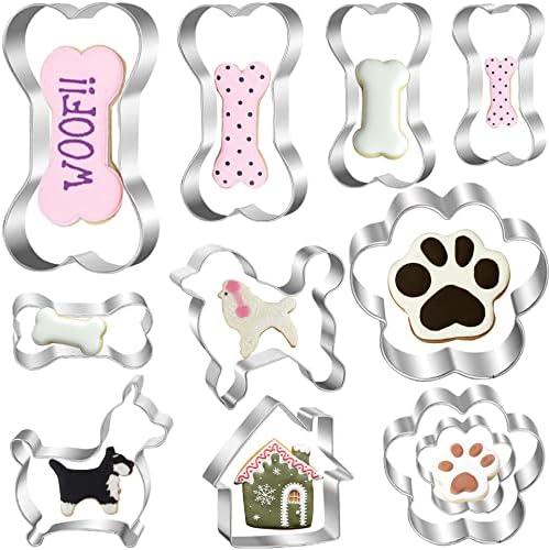 Dog treats Cutters Set 11 Pieces,5 Dog Bone 3 Footprint 2 Dogs 1House Dog Cookie Cutter sets Different Sizes Mini Small Medium Big Cut Out for Homemade Treats and Baking