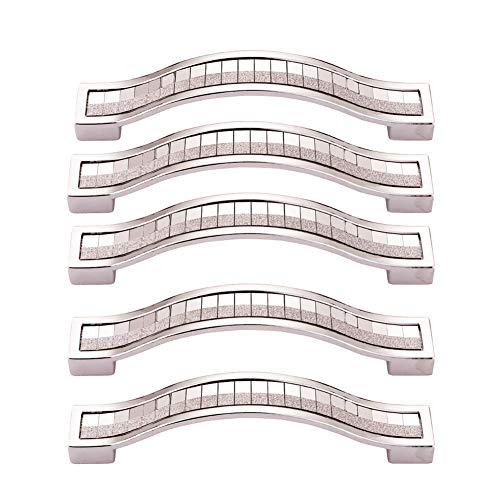 BOZONLI 5pcs Rhinestone Crystal Wardrobe Handles Europe Style Zinc Alloy Furniture Door Pull Handle for Kitchen Cabinet Cupboard Dresser Knobs (128mm