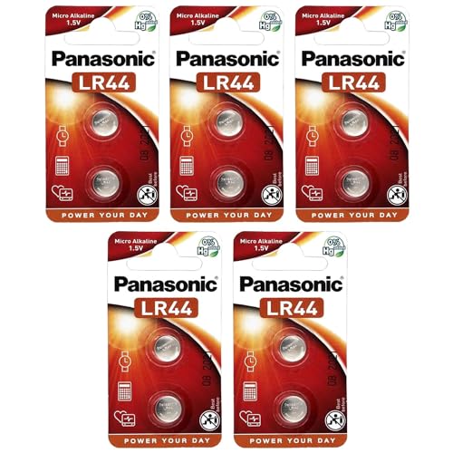 PANASONIC - Lote de 5 blísteres de 2 pilas LR44 Micro Alcalino – 1,5 V