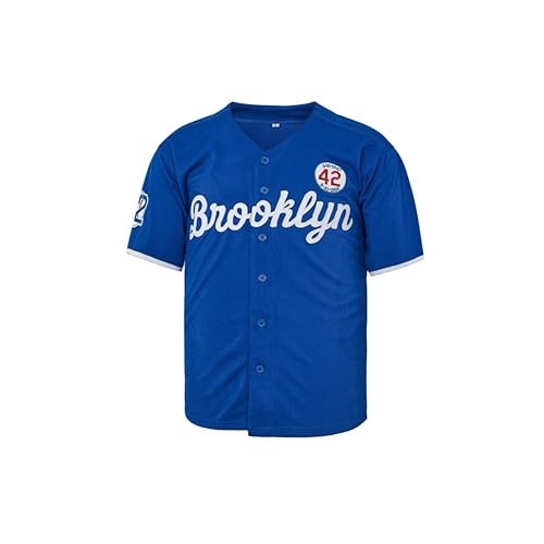 Madjus Camiseta de beisebol juvenil preta Legend 42 com botões para meninos hip hop costurada, Azul,