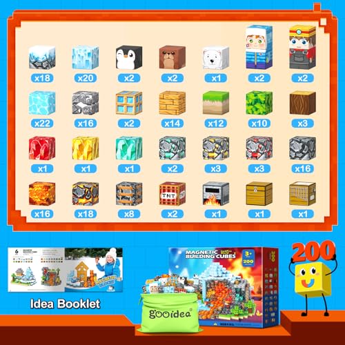Image of Magnetic Blocks - 200PCS 0.8 inch Building Blocks STEM Toys for Boys Girls Kids | Sensory STEM Magnetic Toys for Kids, Mine Magnet World Craft Cubes Set, Birthday Gift for Boys Girls Ages 3-5 5-7 8-12