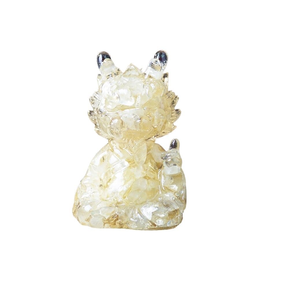 HUFFA Natural Crystal Resin Dragon Figurine - Elegant Desktop Decoration for Home and Office(Lemon yellow)