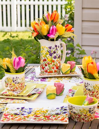 Boston International Drink Pitcher Ceramic Serveware Water & Cold Beverage Jug, 5.5 Cups, Tulipfield - Image 4