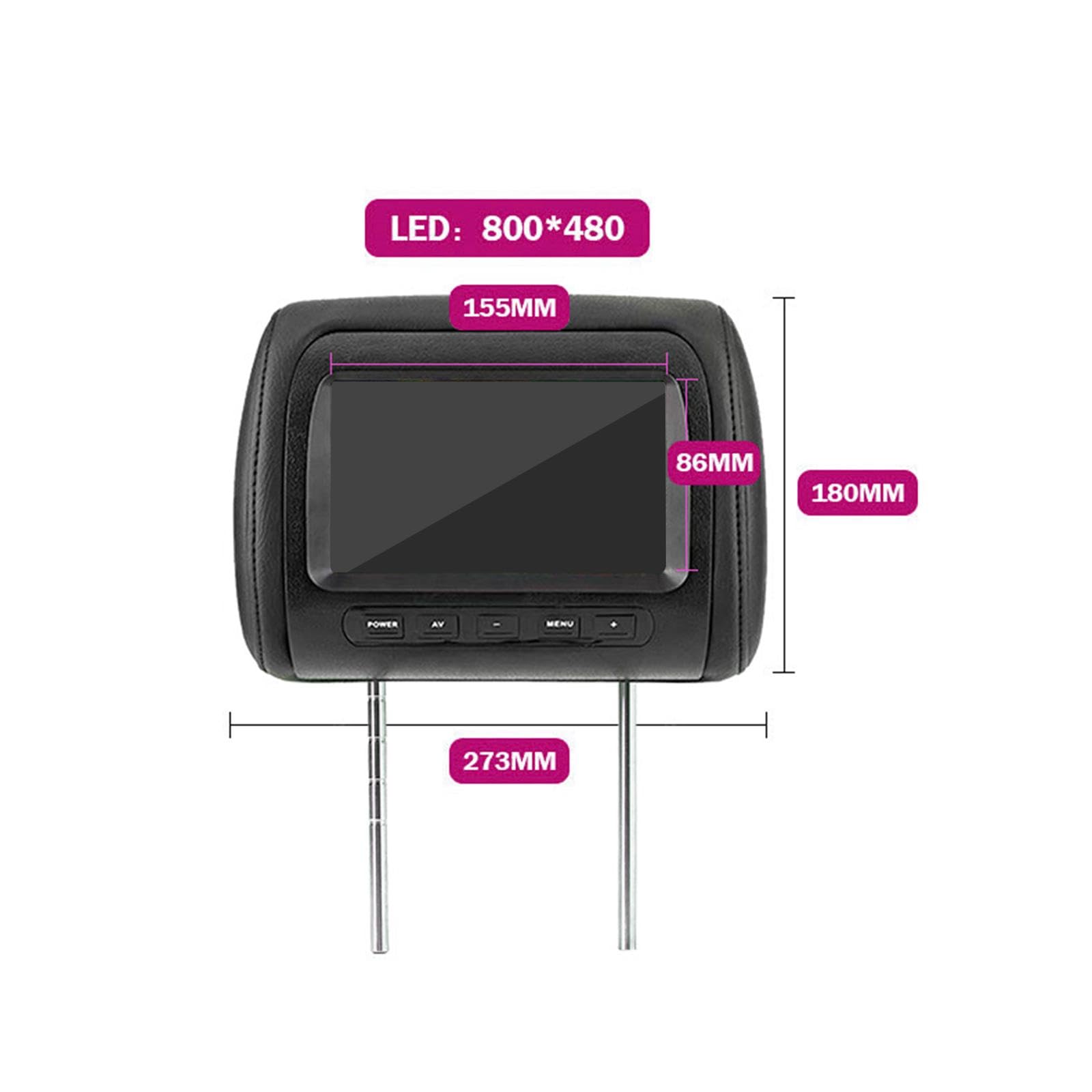 Generic Moniteur d'appui-tête de voiture avec double entrée vidéo 12 V CC Noir